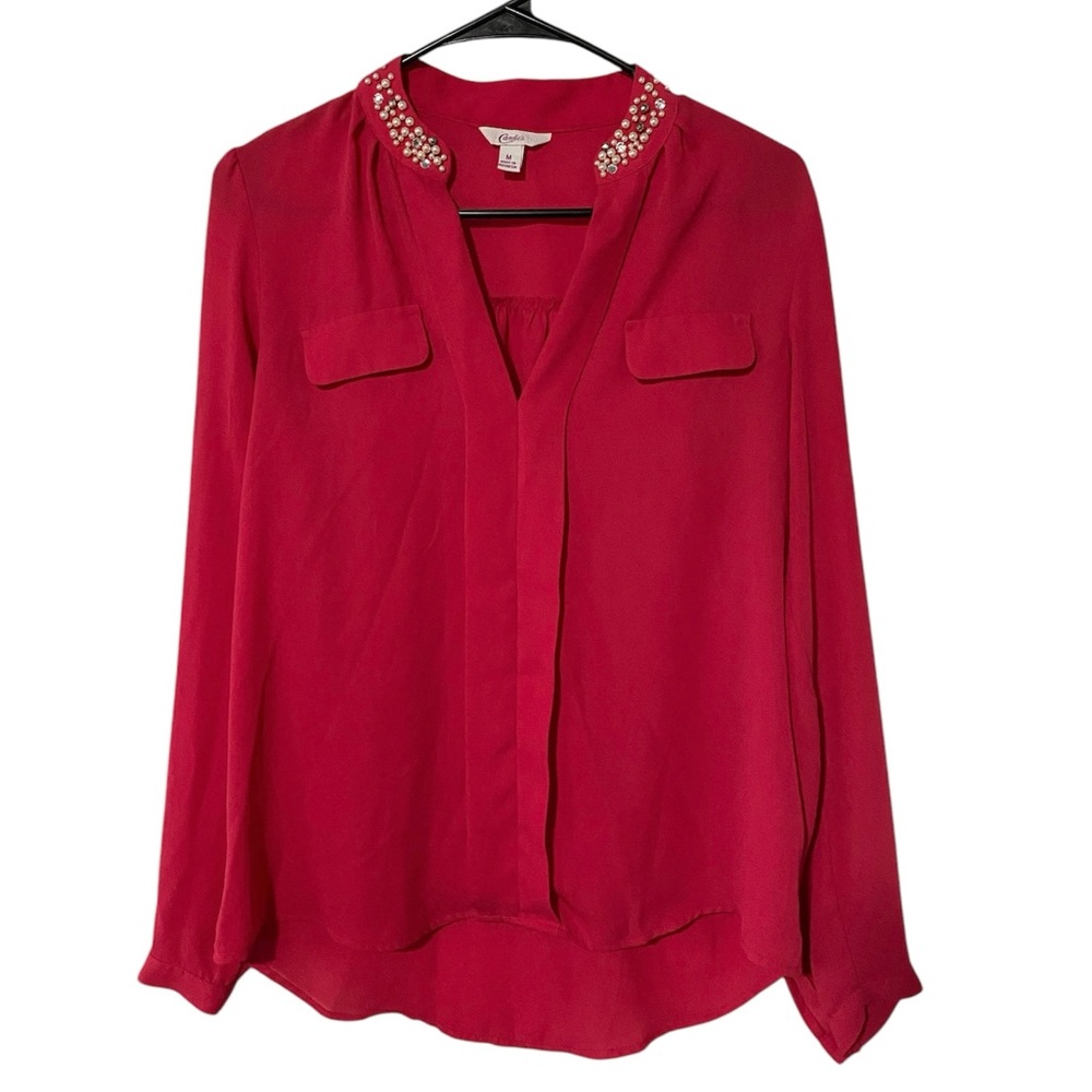 Candie's Raspberry Color Embellished Collar Blouse - Picture 3 of 14